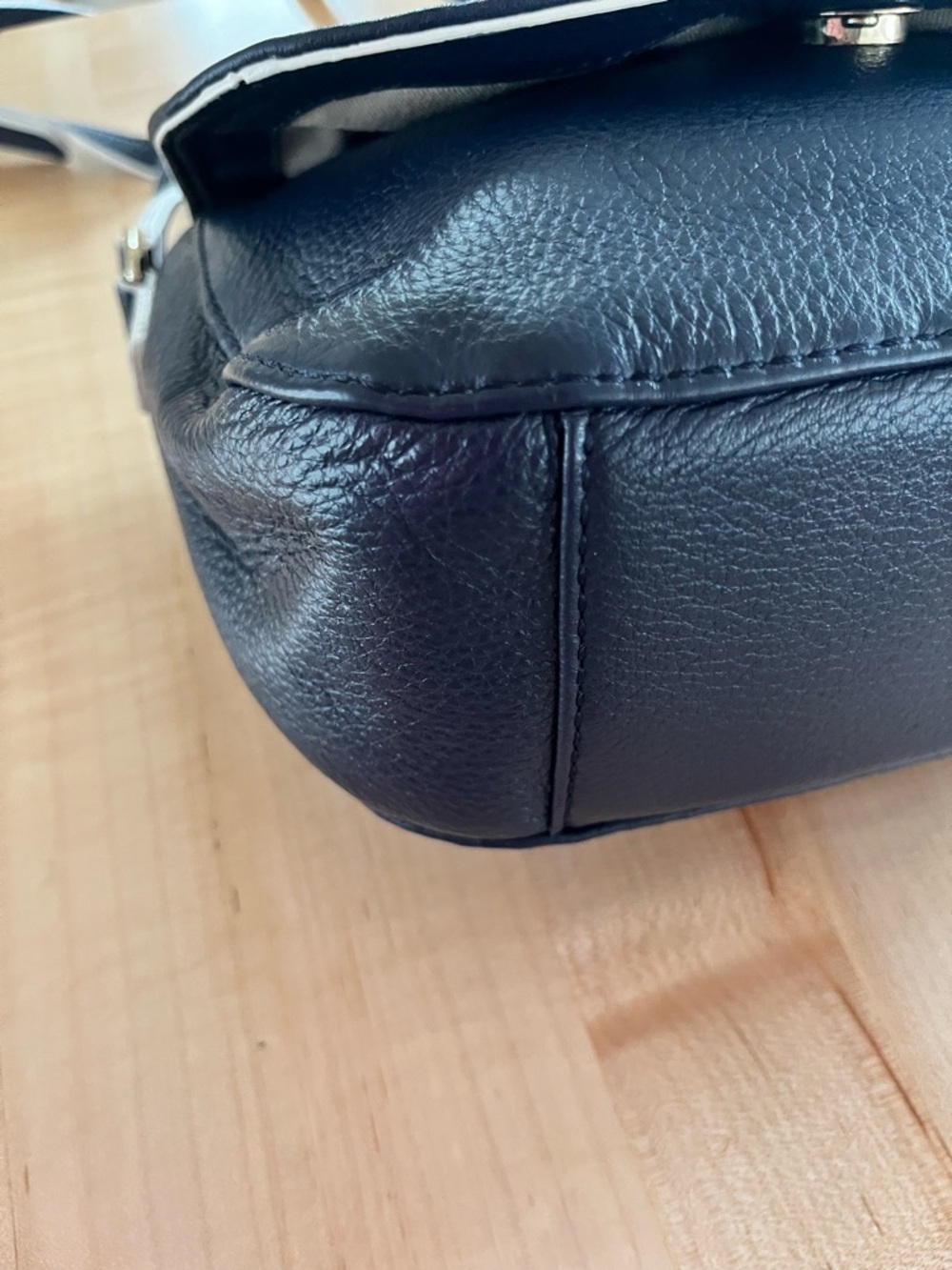 Talbots Navy Pebbled Leather Crossbody Bag with Gold Accent - Picture 8 of 11